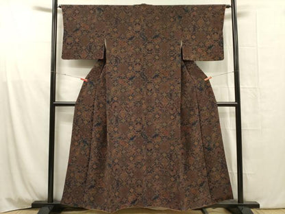 平和屋着物■上質な小紋　蜀江花鳥丸文　鬼しぼ縮緬　正絹　逸品　DABG1820ya