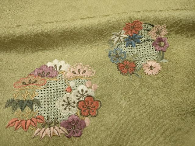 平和屋着物■中国三大刺繍　スワトウ刺繍　汕頭刺繍　総刺繍　色留訪問着　草花丸文　暈し染め　正絹　逸品　DABG1822ya