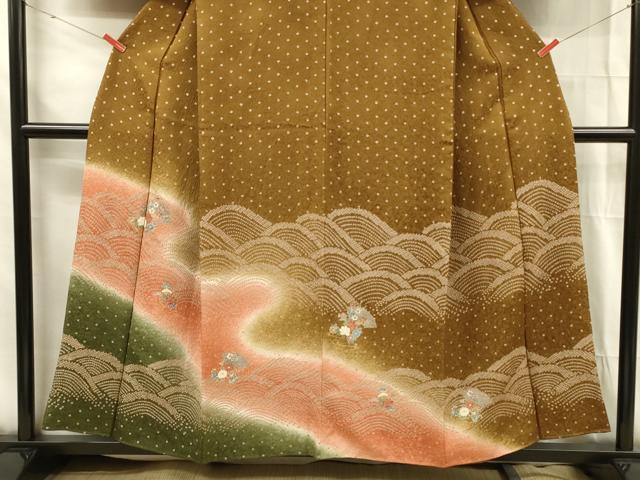 平和屋着物■訪問着　絞り　青海波　扇面草花文　暈し染め　金彩　正絹　逸品　DABG1824ya
