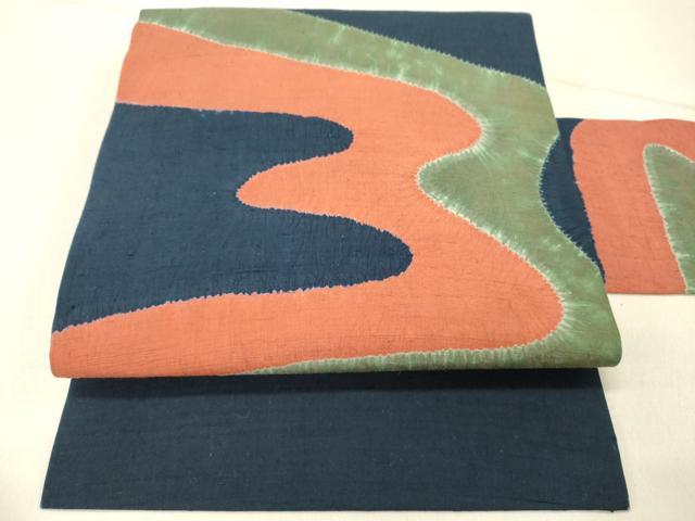 平和屋着物◎九寸名古屋帯　紬地　絞り　流水文　正絹　逸品　DABG1852ya