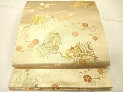 平和屋着物◎全通柄袋帯　唐織　綾偉呂全通　舞桜松葉文　金糸　正絹　逸品　DABG1855ya