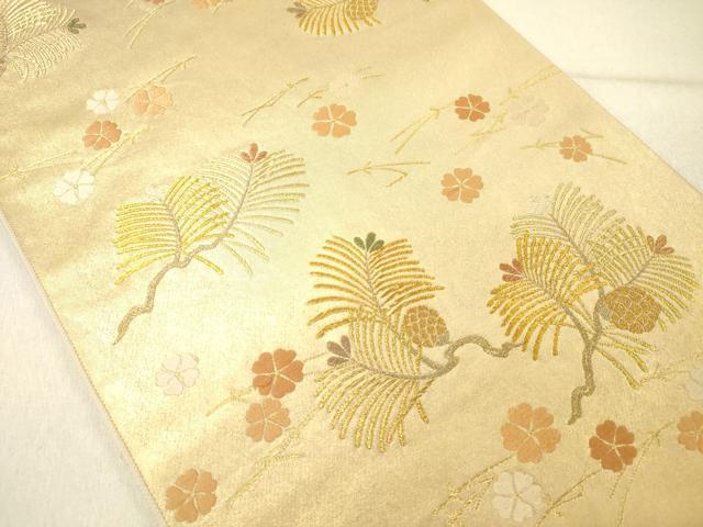 平和屋着物◎全通柄袋帯　唐織　綾偉呂全通　舞桜松葉文　金糸　正絹　逸品　DABG1855ya
