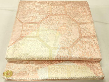 平和屋着物◎西陣　六通柄袋帯　蜀江花文　金銀糸　証紙付き　正絹　逸品　DABG1867ya
