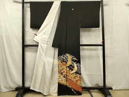 平和屋着物■豪華黒留袖　扇面飛鶴花松文　金彩　正絹　逸品　DABG1910ya