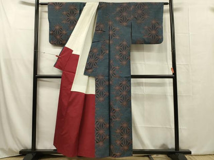 平和屋着物■本場大島紬　麻の葉文様　正絹　逸品　DABG1918ya