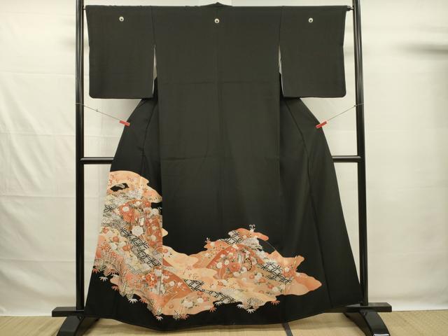 平和屋着物■豪華黒留袖　御所車花文　金彩　正絹　逸品　DABG1962ya