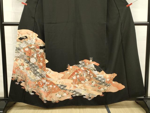 平和屋着物■豪華黒留袖　御所車花文　金彩　正絹　逸品　DABG1962ya