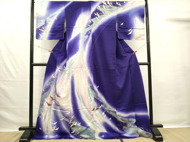 平和屋着物■訪問着　飛鶴　暈し染め　金銀彩　ロング丈　正絹　逸品　DABG1982ya