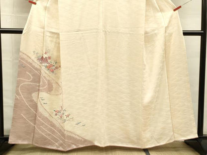 平和屋着物■訪問着　刺繍　絞り　風景花文　金彩　正絹　逸品　DABG1984ya