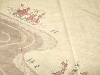 平和屋着物■訪問着　刺繍　絞り　風景花文　金彩　正絹　逸品　DABG1984ya