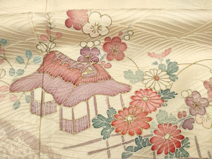 平和屋着物■訪問着　刺繍　絞り　風景花文　金彩　正絹　逸品　DABG1984ya