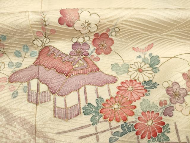 平和屋着物■訪問着　刺繍　絞り　風景花文　金彩　正絹　逸品　DABG1984ya