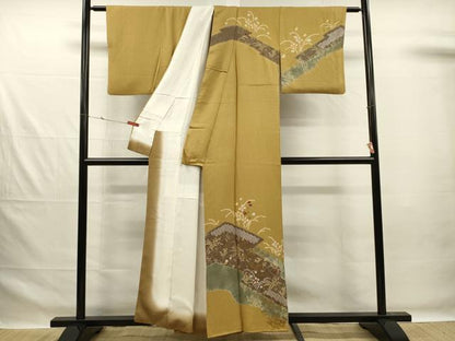 平和屋着物■訪問着　刺繍　絞り　草花文　金彩　正絹　逸品　DABG1985ya