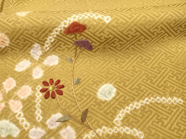 平和屋着物■訪問着　刺繍　絞り　草花文　金彩　正絹　逸品　DABG1985ya