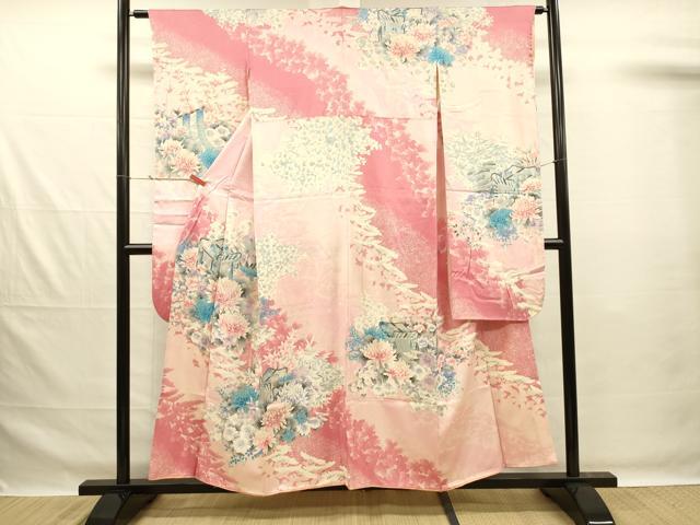 平和屋着物■豪華振袖　駒刺繍　御所車花文　乱菊　暈し染め　銀彩　正絹　逸品　DABG1990ya