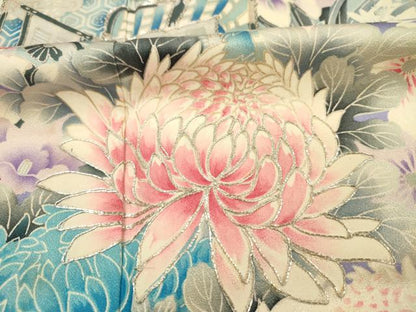 平和屋着物■豪華振袖　駒刺繍　御所車花文　乱菊　暈し染め　銀彩　正絹　逸品　DABG1990ya