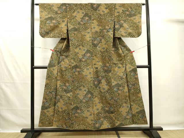 平和屋着物■上質な小紋　紬地　花唐草文　胴抜き仕立て　正絹　逸品　DABG1994ya