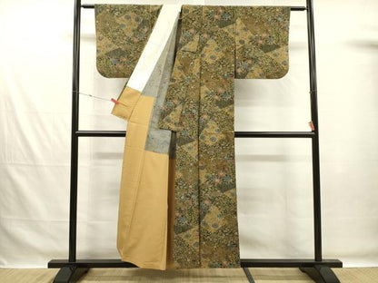 平和屋着物■上質な小紋　紬地　花唐草文　胴抜き仕立て　正絹　逸品　DABG1994ya