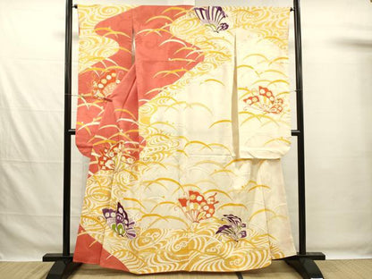 平和屋着物■豪華振袖　駒刺繍　舞蝶文　金彩　正絹　逸品　DABG1995ya