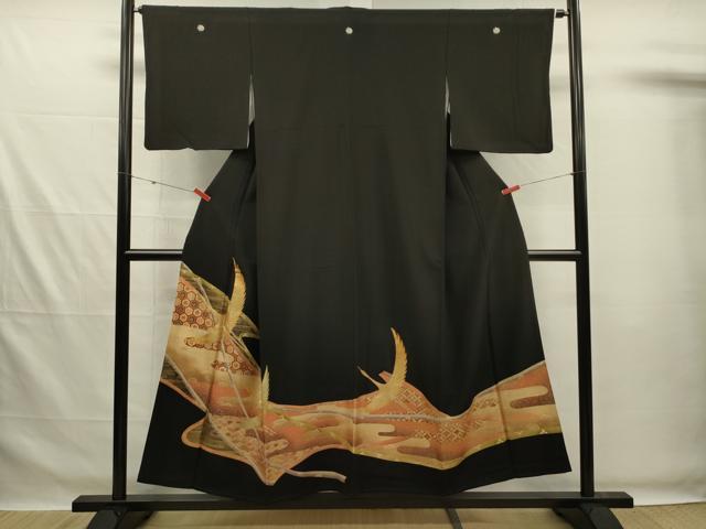 平和屋着物■豪華黒留袖　駒刺繍　飛鶴文　金彩　正絹　逸品　DABG1999ya