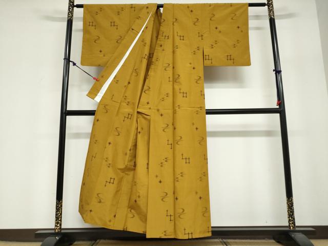 平和屋着物▽上質な紬　単衣　絣文様　正絹　逸品　DABG2001ud