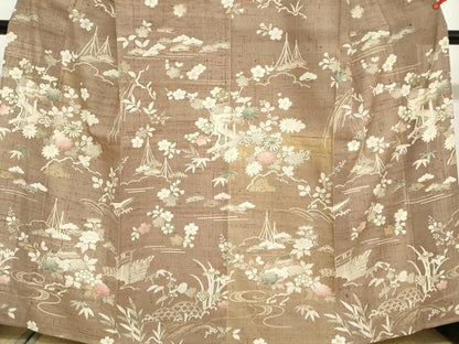 平和屋着物▽染織の名門　しょうざん  生紬　訪問着　単衣　風景草花文　正絹　逸品　未使用　DABG2002ud