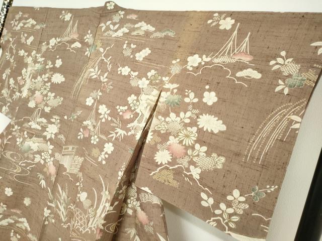 平和屋着物▽染織の名門　しょうざん  生紬　訪問着　単衣　風景草花文　正絹　逸品　未使用　DABG2002ud