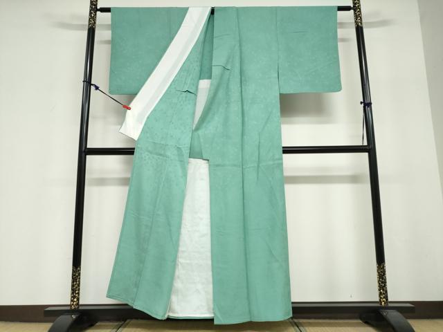 平和屋着物▽大正の浮世絵師　竹久夢二　夢二ロマン　色無地　単衣　舞花地紋　若竹色　正絹　逸品　DABG2005ud