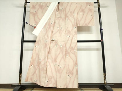 平和屋着物▽上質な紬　単衣　南天文　正絹　逸品　DABG2008ud