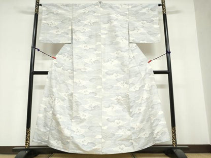 平和屋着物▽上質な紬　単衣　雲取草花文　正絹　逸品　DABG2009ud