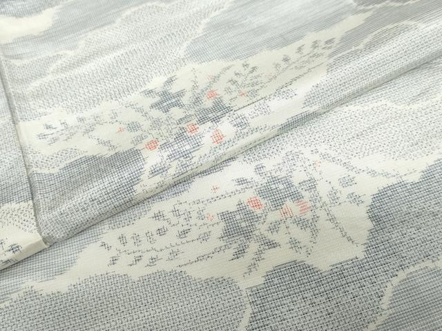 平和屋着物▽上質な紬　単衣　雲取草花文　正絹　逸品　DABG2009ud