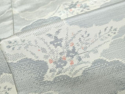 平和屋着物▽上質な紬　単衣　雲取草花文　正絹　逸品　DABG2009ud