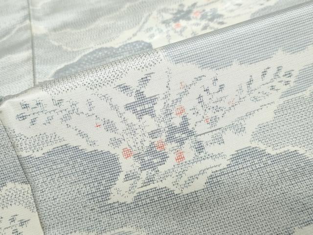 平和屋着物▽上質な紬　単衣　雲取草花文　正絹　逸品　DABG2009ud