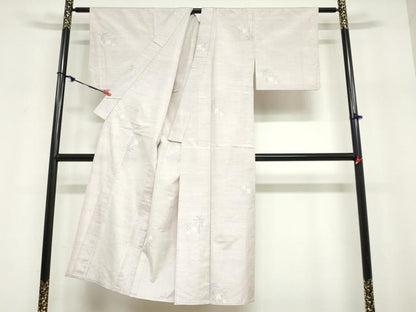 平和屋着物▽上質な紬　単衣　草花文　正絹　逸品　DABG2010ud