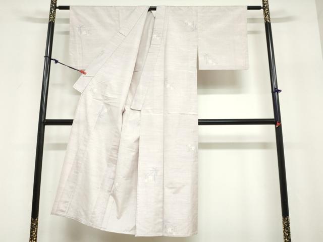 平和屋着物▽上質な紬　単衣　草花文　正絹　逸品　DABG2010ud