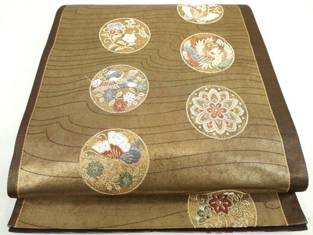 平和屋本店●六通柄袋帯　花鳥丸文　金泥箔　正絹　逸品　DABG2045ud
