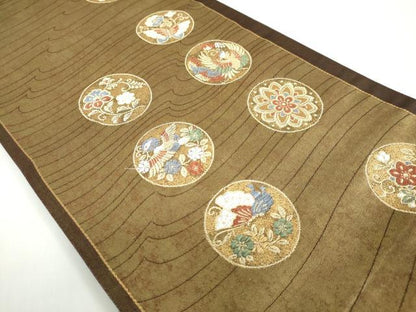平和屋本店●六通柄袋帯　花鳥丸文　金泥箔　正絹　逸品　DABG2045ud
