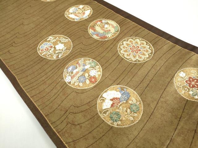 平和屋本店●六通柄袋帯　花鳥丸文　金泥箔　正絹　逸品　DABG2045ud
