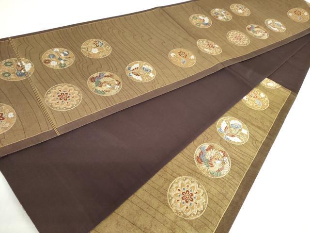 平和屋本店●六通柄袋帯　花鳥丸文　金泥箔　正絹　逸品　DABG2045ud