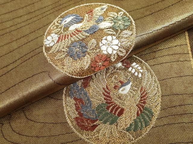 平和屋本店●六通柄袋帯　花鳥丸文　金泥箔　正絹　逸品　DABG2045ud