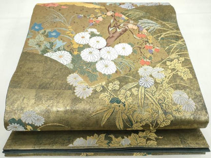 平和屋本店●西陣　長嶋成織物　ながしま帯　六通柄袋帯　唐織　春秋扇面文　本金箔　瀞金錦　正絹　逸品　DABG2046ud