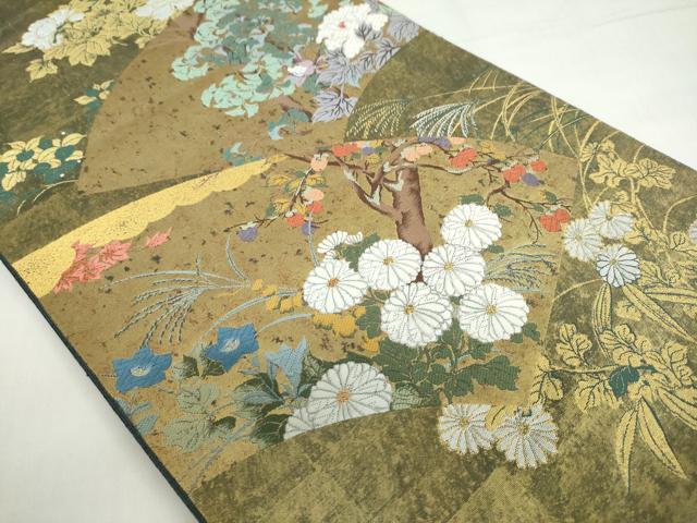 平和屋本店●西陣　長嶋成織物　ながしま帯　六通柄袋帯　唐織　春秋扇面文　本金箔　瀞金錦　正絹　逸品　DABG2046ud