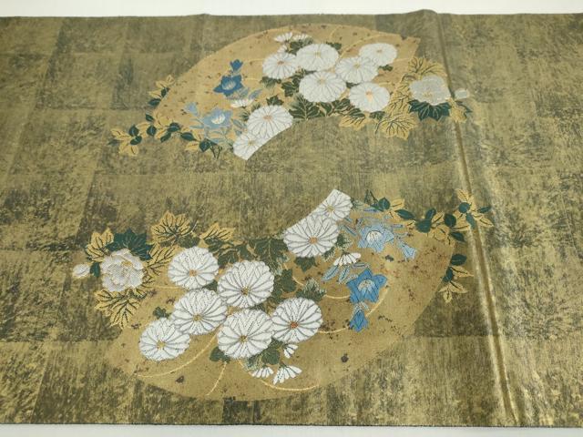 平和屋本店●西陣　長嶋成織物　ながしま帯　六通柄袋帯　唐織　春秋扇面文　本金箔　瀞金錦　正絹　逸品　DABG2046ud