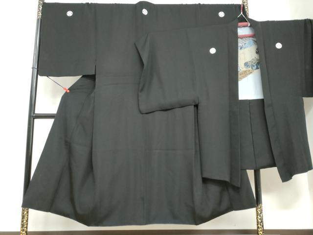 平和屋着物●男性　黒紋付　長羽織セット　羽裏：一富士二鷹三茄子　キングサイズ　正絹　逸品　DABG2098ud