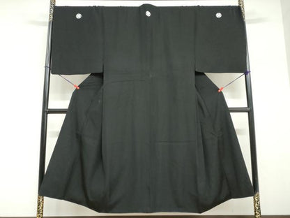平和屋着物●男性　黒紋付　長羽織セット　羽裏：一富士二鷹三茄子　キングサイズ　正絹　逸品　DABG2098ud