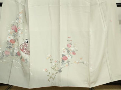 平和屋着物●訪問着　友禅　作家物　女人草花文　暈し染め　正絹　逸品　DABG2104ud
