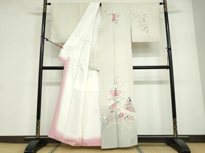 平和屋着物●訪問着　友禅　作家物　女人草花文　暈し染め　正絹　逸品　DABG2104ud
