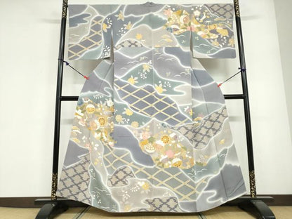 平和屋着物●訪問着　駒刺繍　道長草花文　暈し染め　金彩　正絹　逸品　DABG2105ud