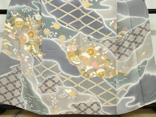 平和屋着物●訪問着　駒刺繍　道長草花文　暈し染め　金彩　正絹　逸品　DABG2105ud