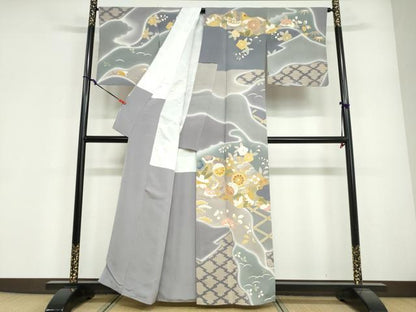 平和屋着物●訪問着　駒刺繍　道長草花文　暈し染め　金彩　正絹　逸品　DABG2105ud